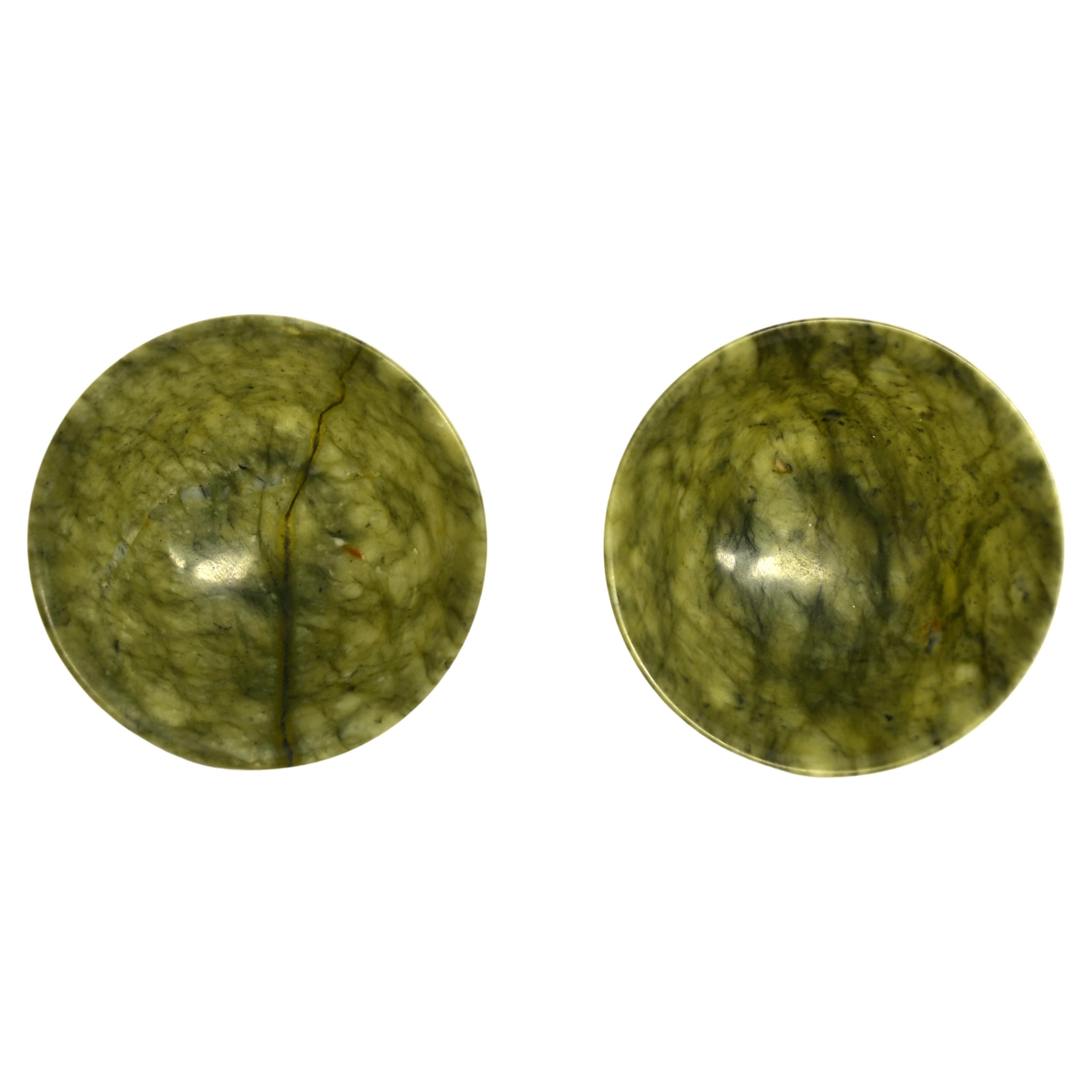 Pair of Serpentine Gemstone Bowls Lightening and Rain