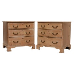 Antique Pair of Serpentine Pine Low Chests with Three Drawers, English, 19th Century