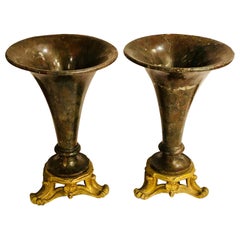Pair of Serpentine Stone Garniture Vases
