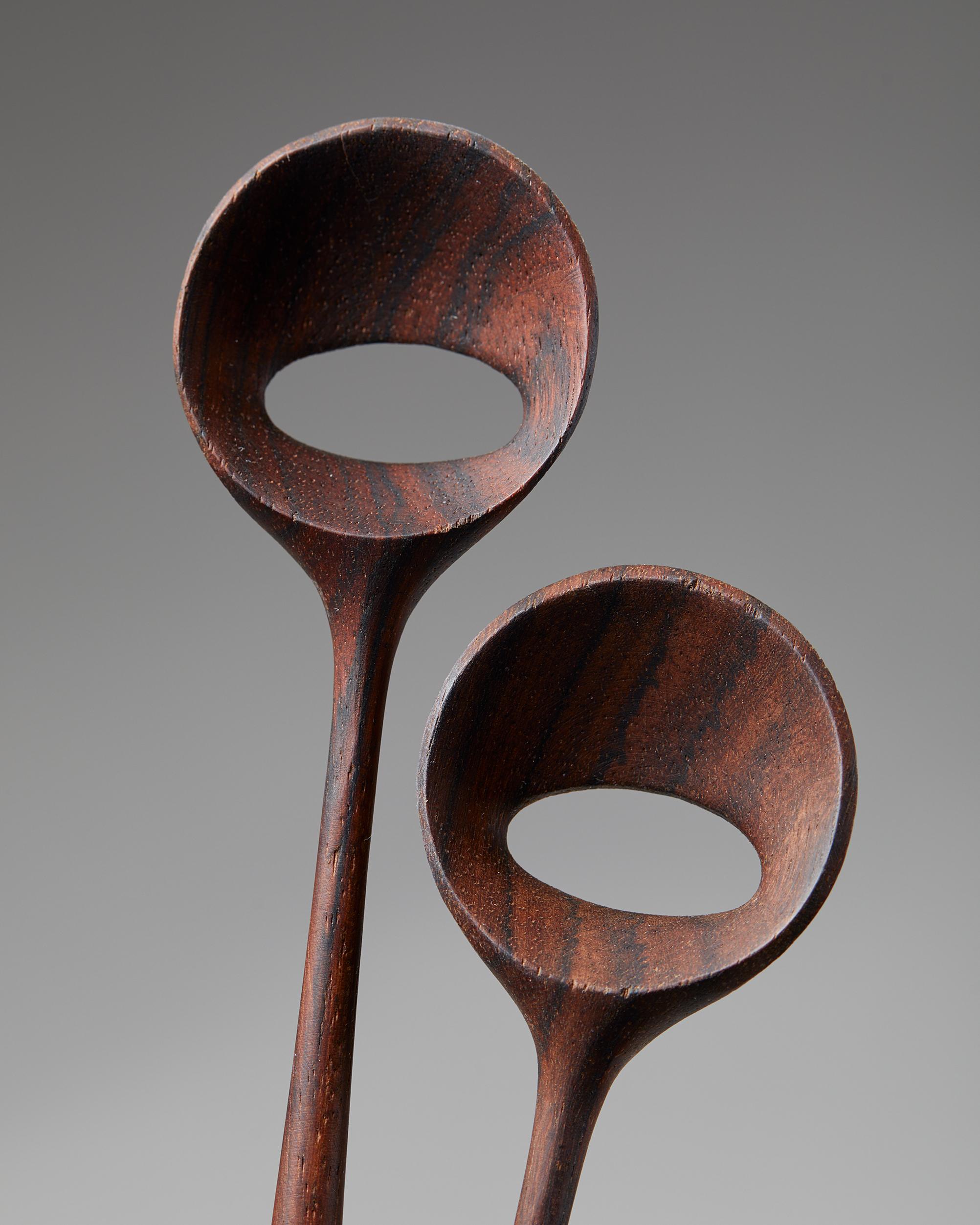 Rosewood Pair of Serving Spoons, Made by Magne Monsen, Denmark, 1950s