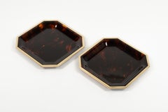 Pair of Serving Tray Tortoiseshell Lucite and Brass Dior Home Style, Italy 1970s