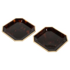 Paar Serviertabletts aus Schildpatt Lucite und Messing Dior Home Style, Italien 1970er Jahre