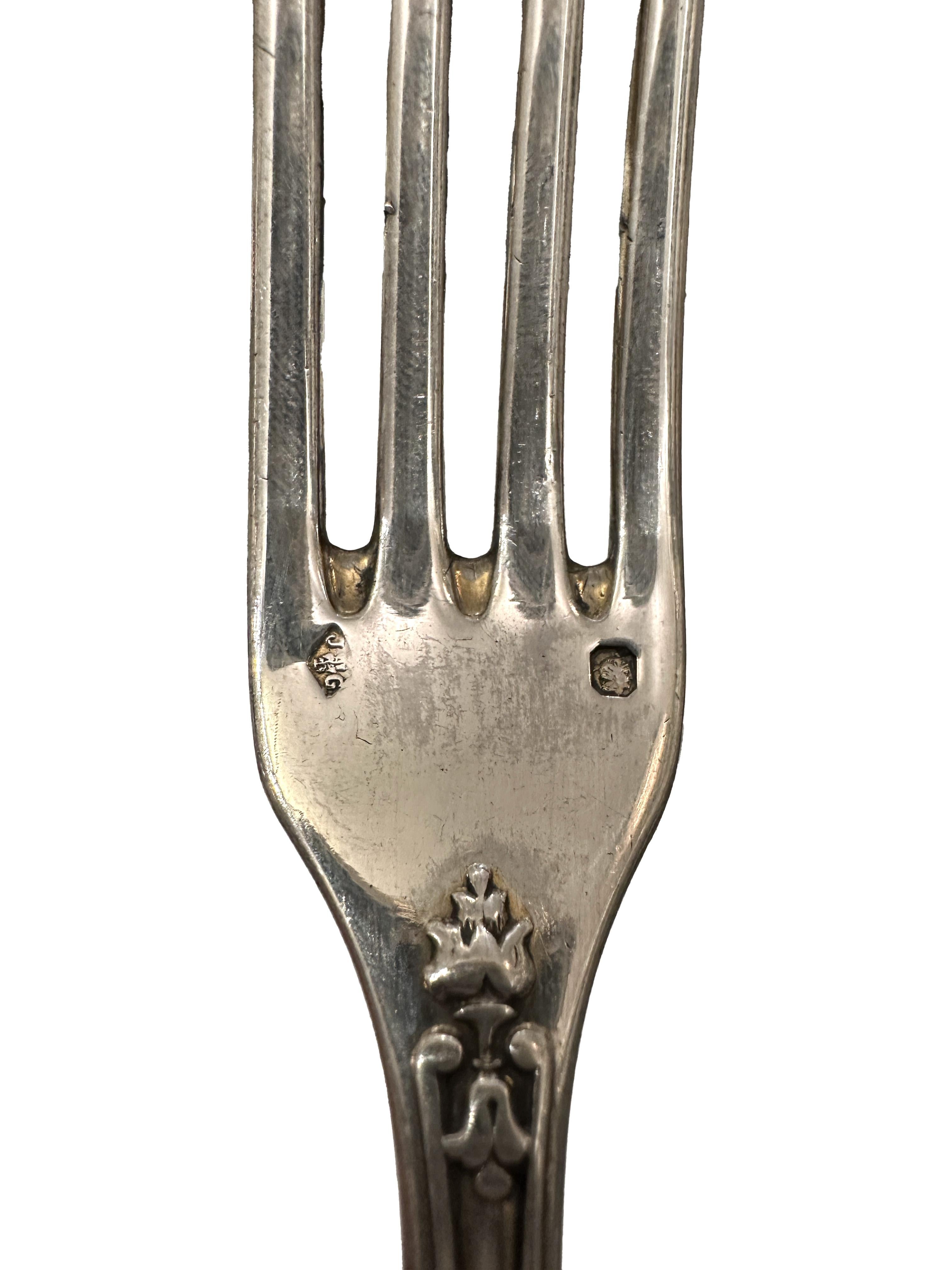 Paar Servierbesteck (Gabel und Löffel) aus massivem Silber - Jean Granvigne, Paris im Angebot 2