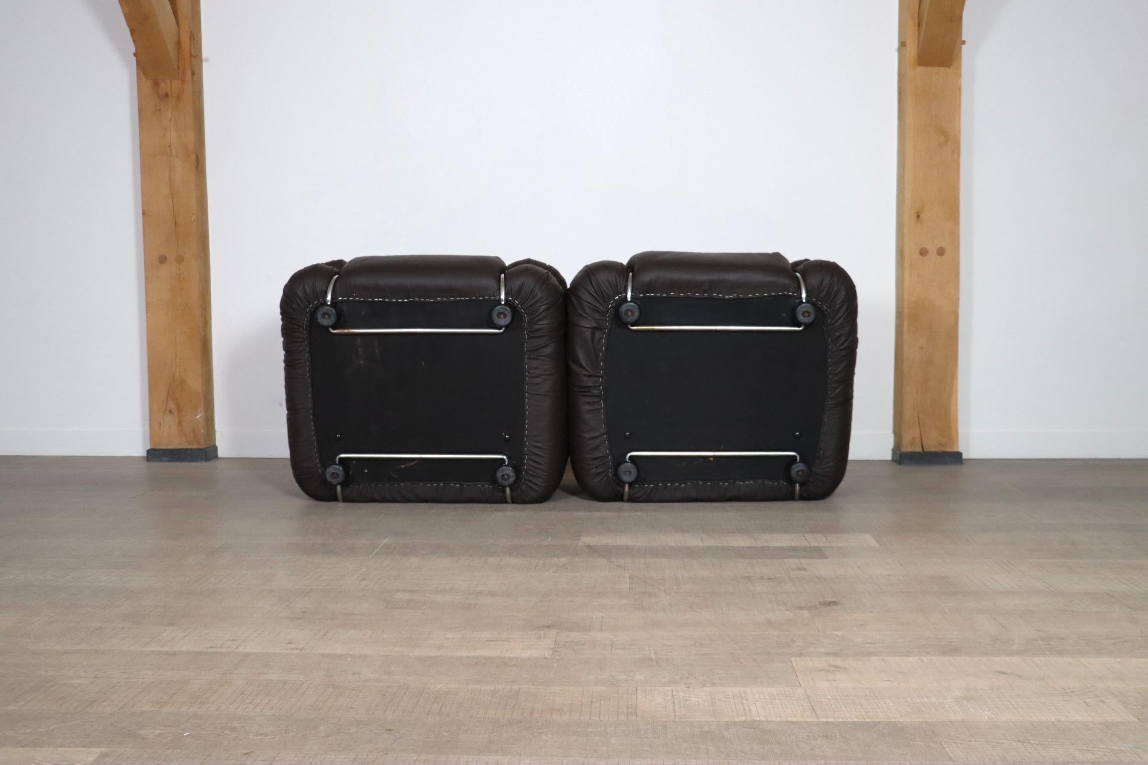 Paar Sesann Lounge Chairs Gianfranco Frattini In braunem Leder, Cassina 1969 im Angebot 8