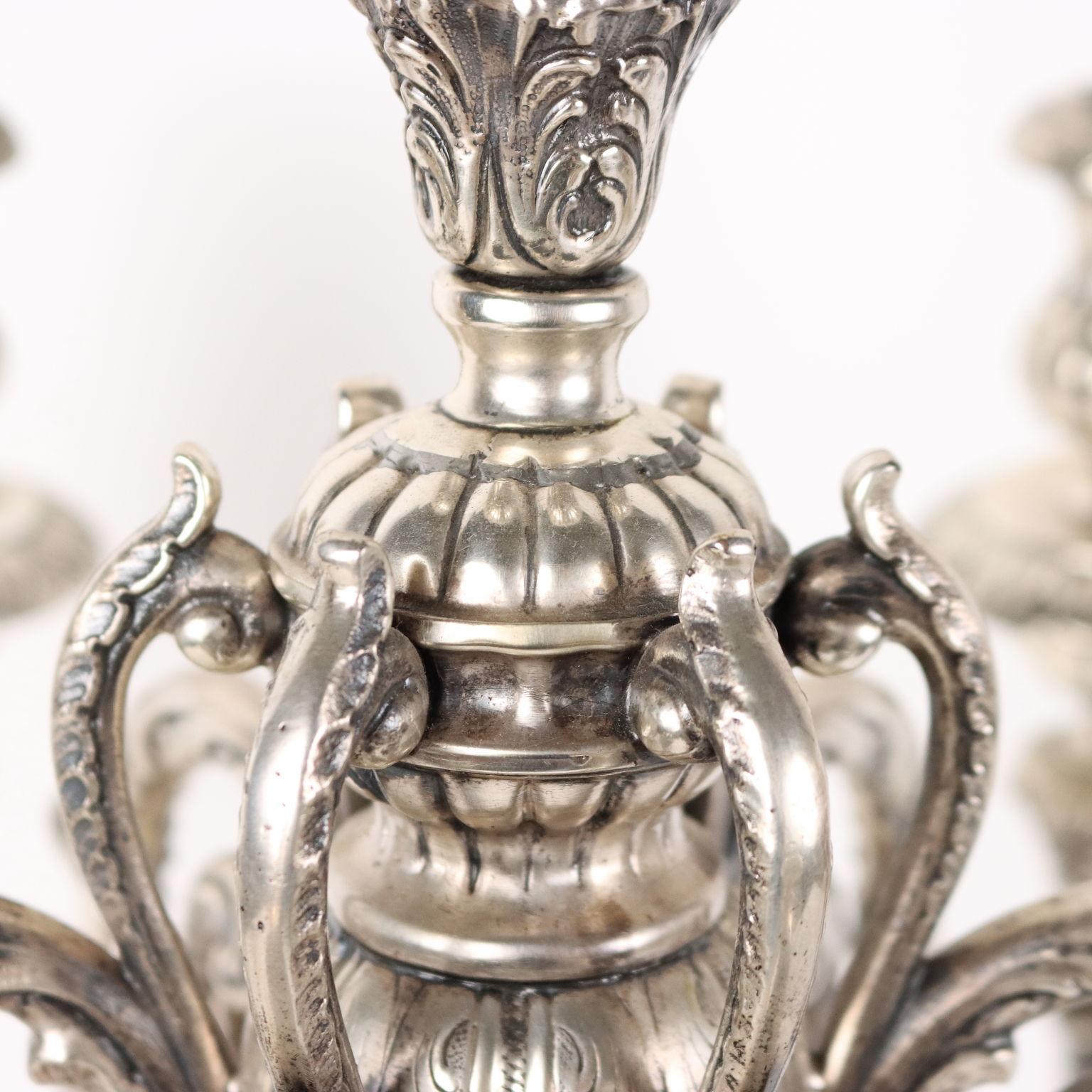 Pair of Seven-Armed Silver Candelabra In Good Condition In Milano, IT