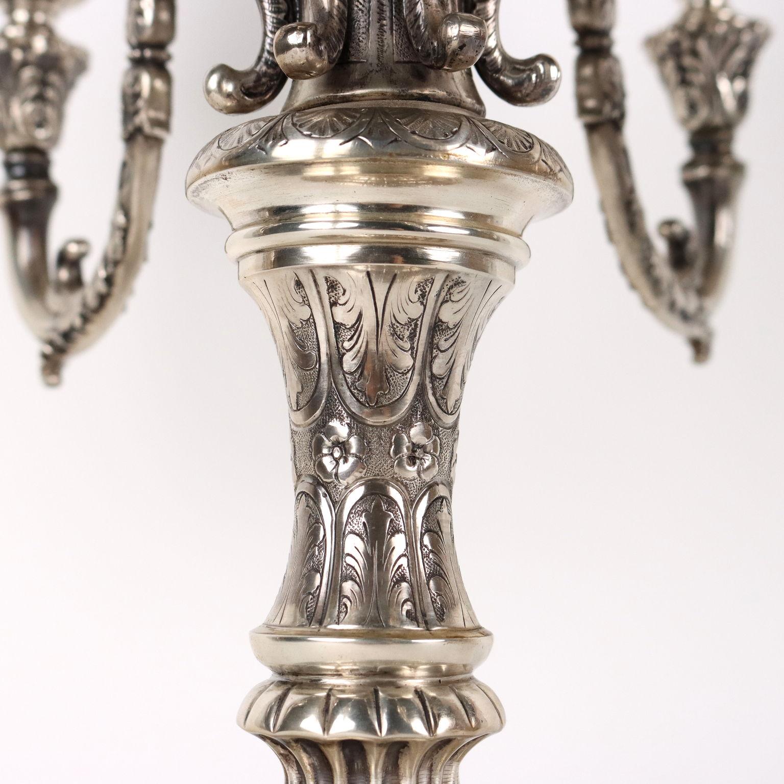 Pair of Seven-Armed Silver Candelabra 3