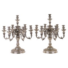 Pair of Seven-Armed Silver Candelabra