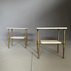Pair of seventies bedside tables Italian manufacture brass and travertine marble
