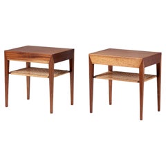 Pair of Severin Hansen Mahogany Nightstands with Cane Shelves c1950s