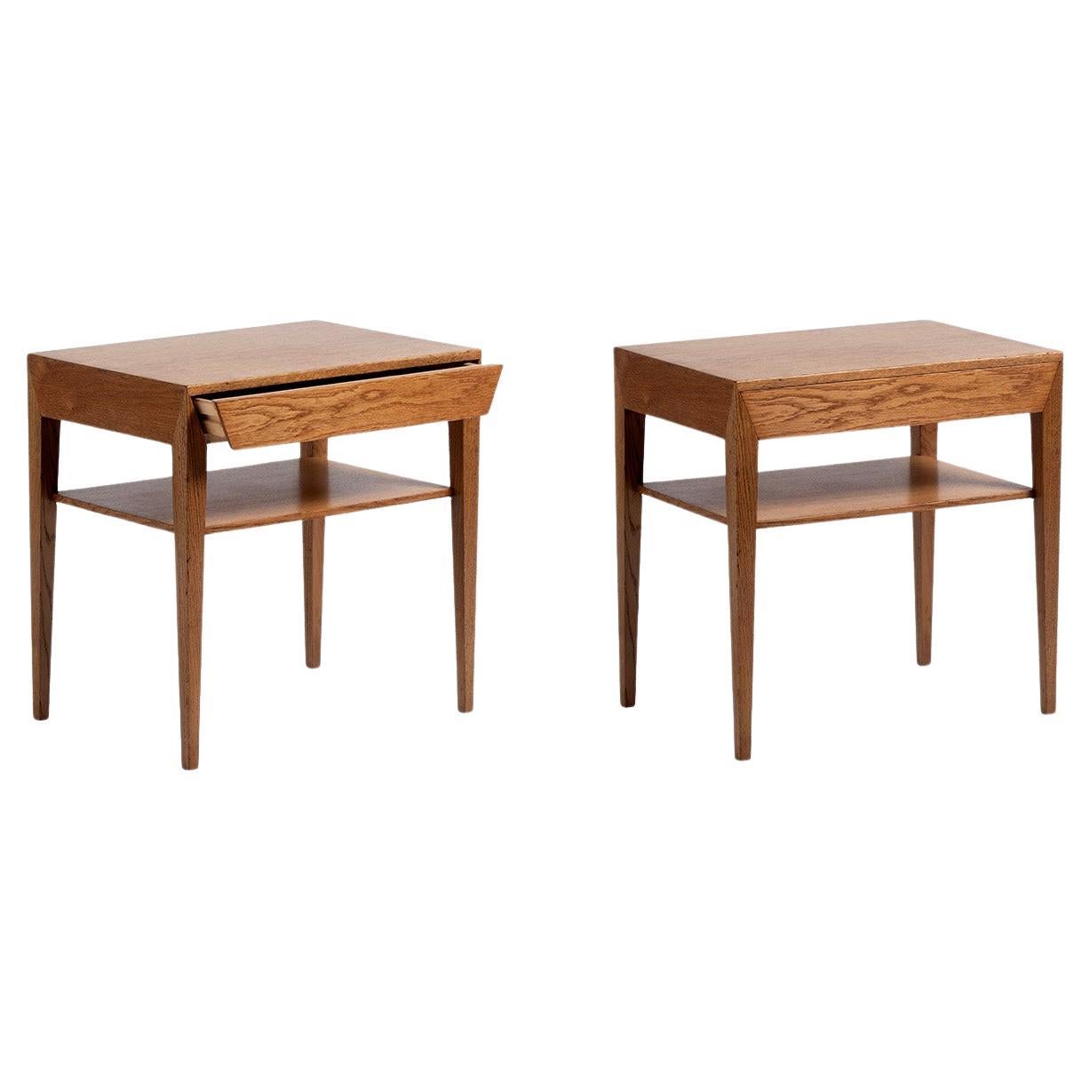 Pair of Severin Hansen Oak Nightstands with Shelf c1950s