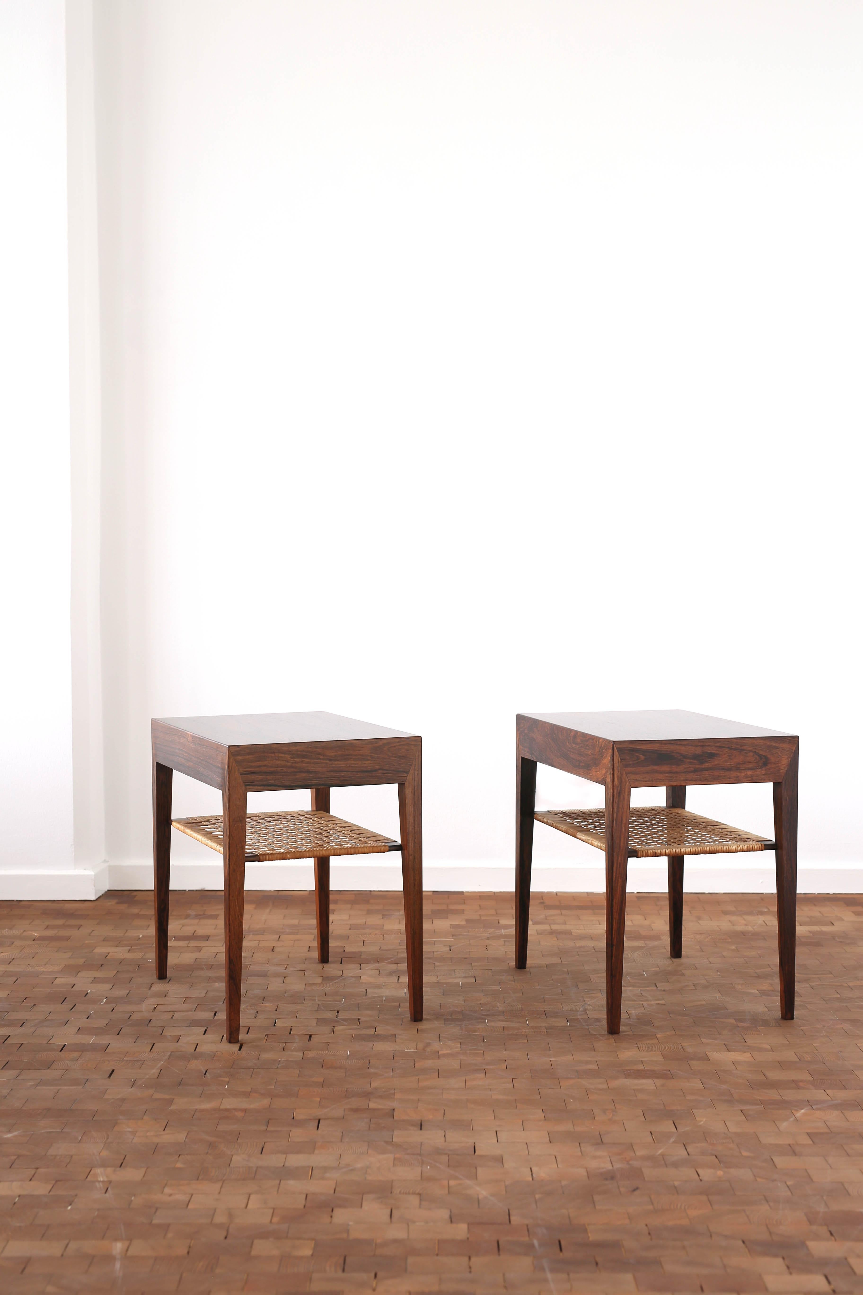 Pair of Severin Hansen Rosewood and cane Side Tables In Good Condition For Sale In Copenhagen, DK
