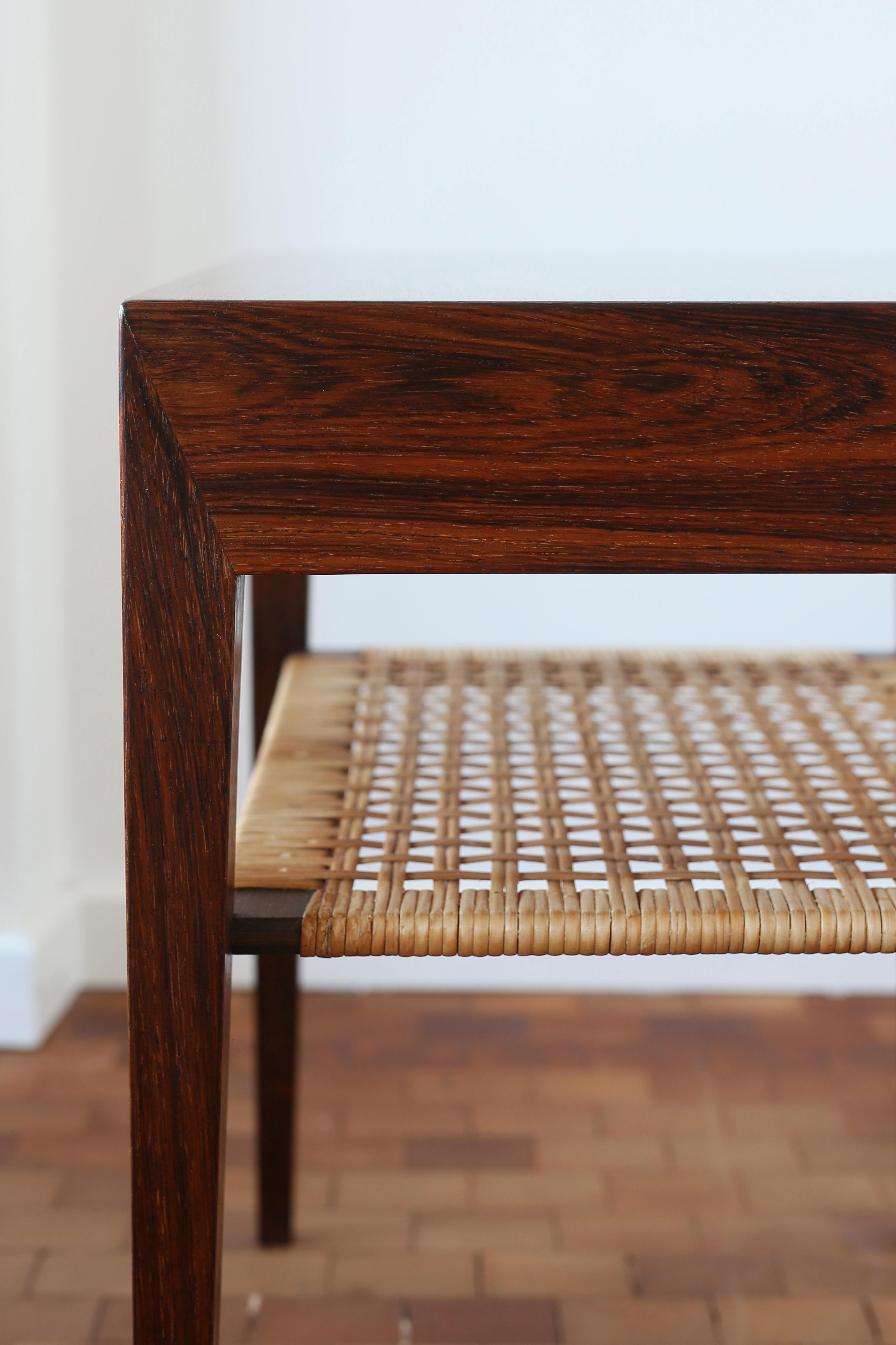 20th Century Pair of Severin Hansen Rosewood and cane Side Tables For Sale
