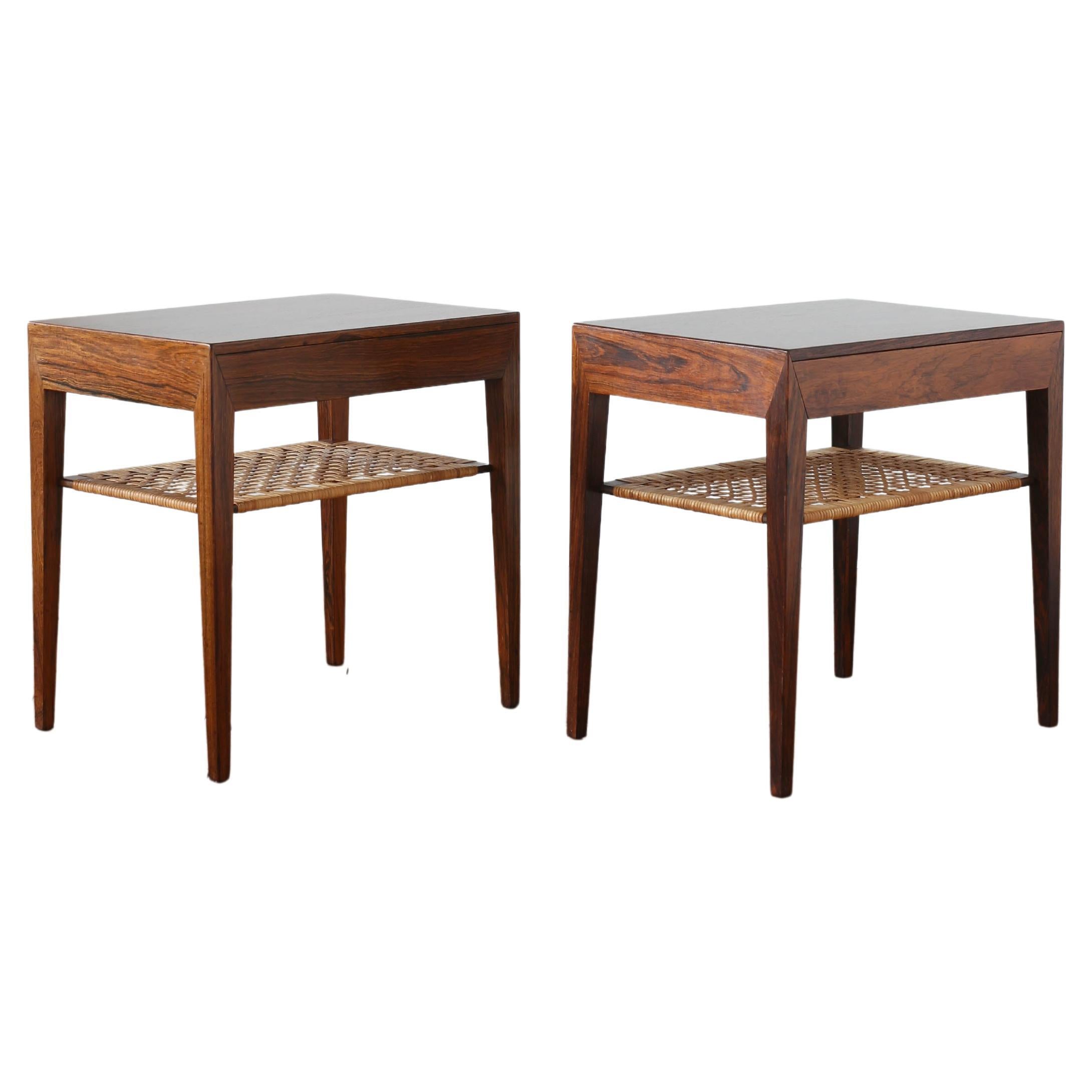 Paire de tables d'appoint en palissandre et rotin de Severin Hansen