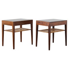 Retro Pair of Severin Hansen Rosewood and cane Side Tables