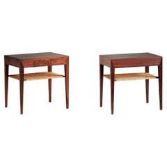 Pair of Severin Hansen Rosewood Nightstands with Cane Shelves c1950s