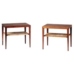 Pair of Severin Hansen Rosewood Side Tables with Cane Shelves c1950s