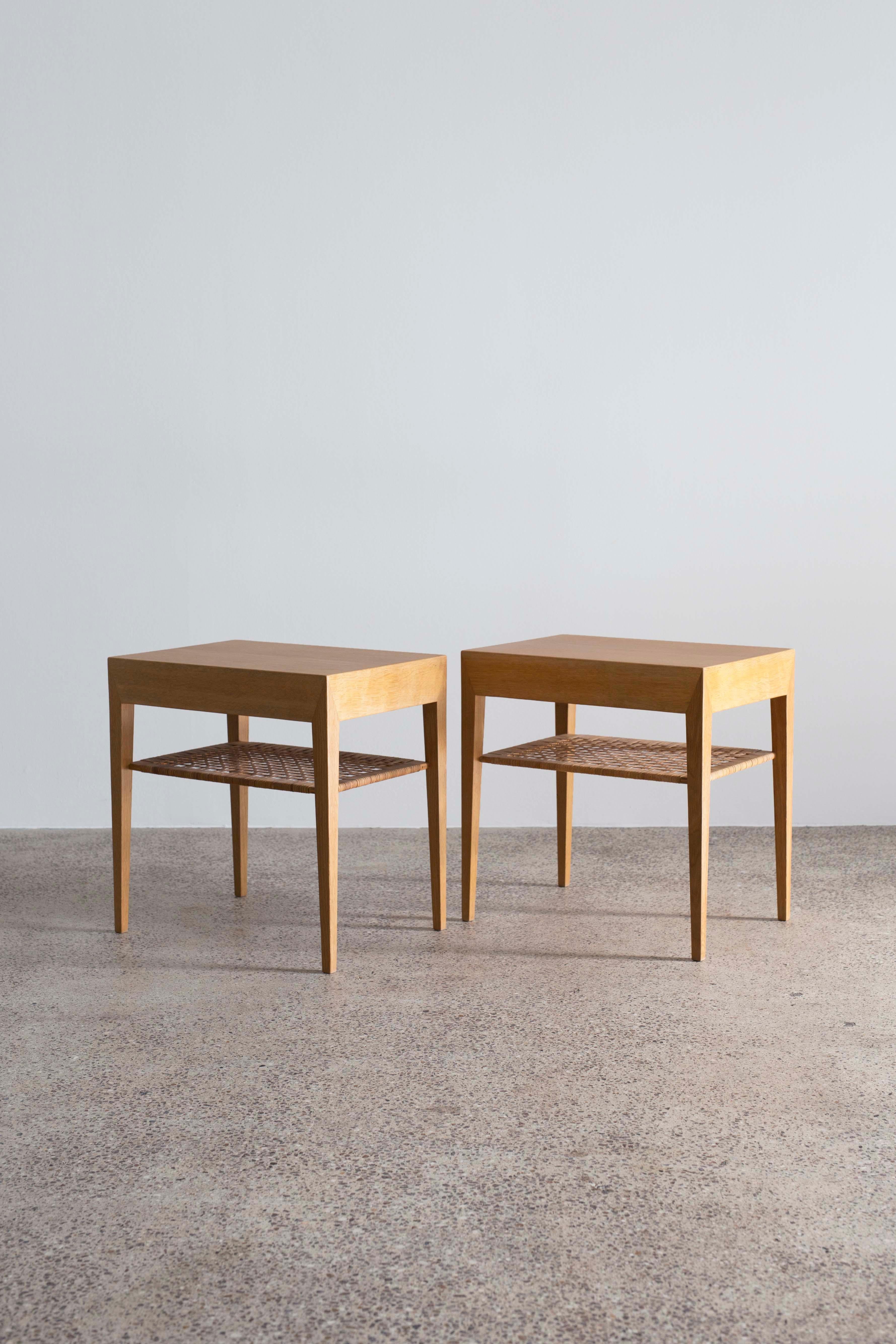 Cane Pair of Severin Hansen Side Tables for Haslev