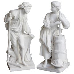 Antique Pair of Sèvres Biscuit Figure "Batteur" and "Batteuse", circa 1757