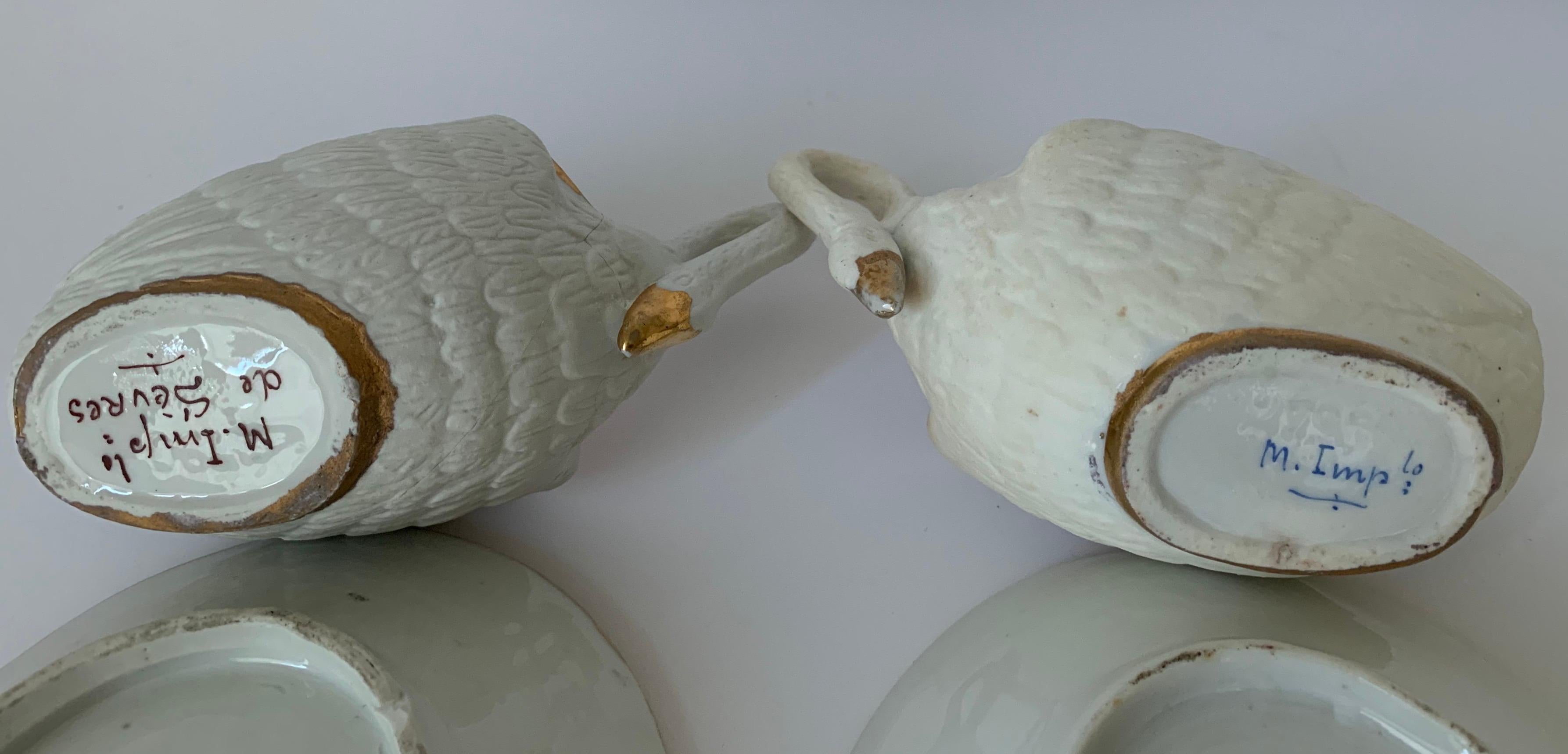 Pair of Sèvres Bisque Porcelain Swan Dishes and Saucers 4