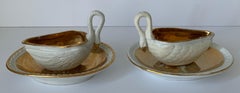 Pair of Sèvres Bisque Porcelain Swan Dishes and Saucers