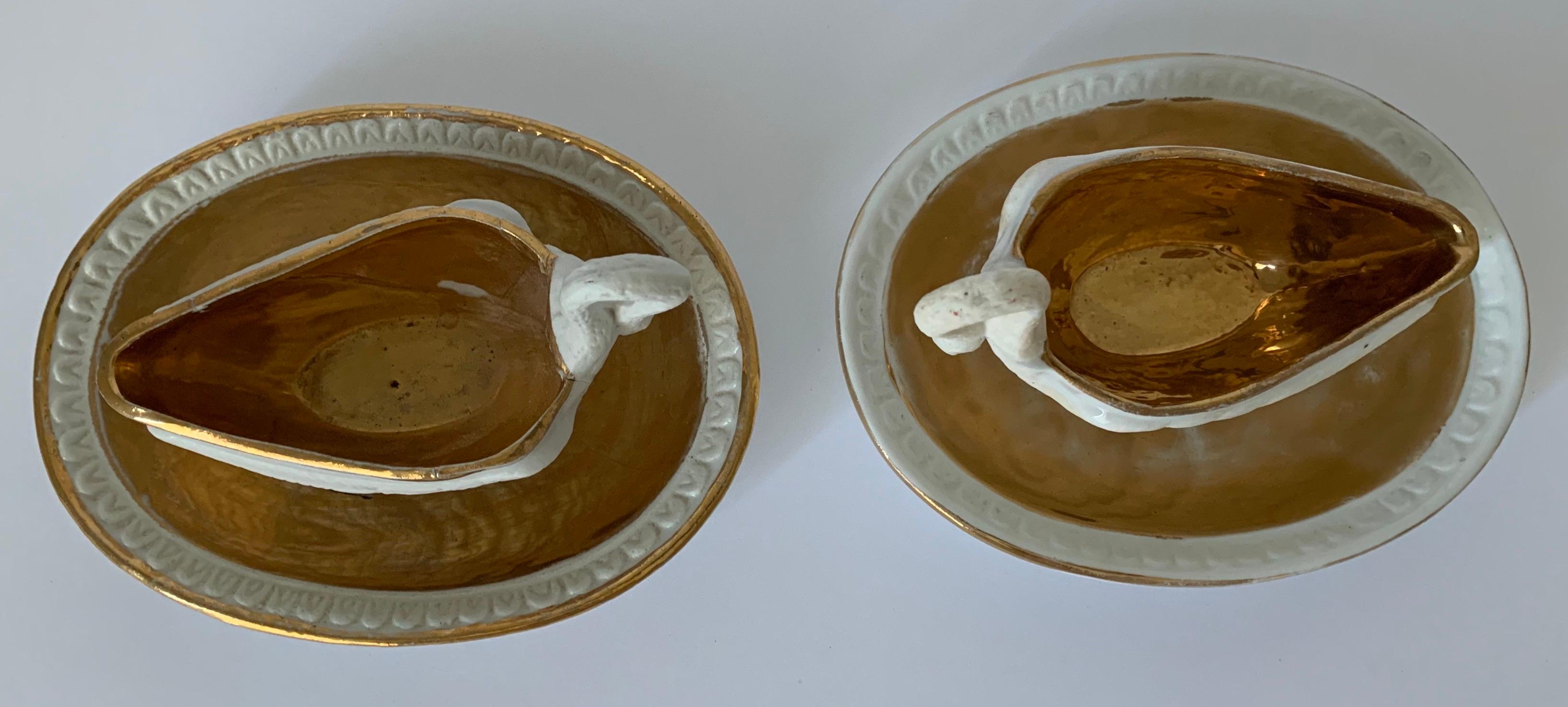 Empire Pair of Sèvres Bisque Porcelain Swan Dishes and Saucers