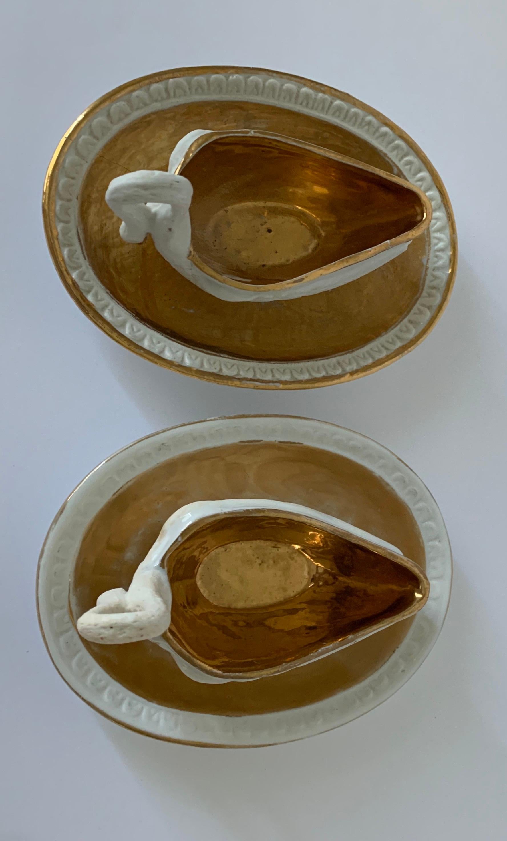 French Pair of Sèvres Bisque Porcelain Swan Dishes and Saucers