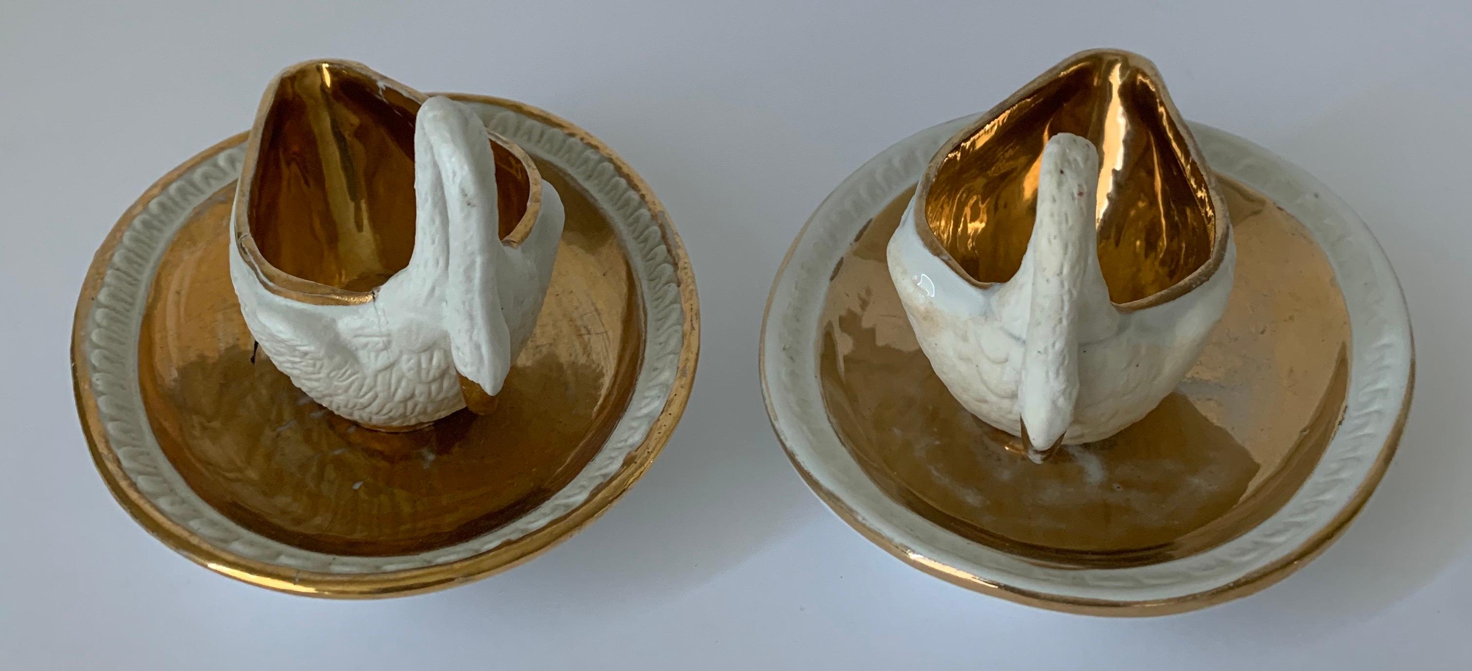 Pair of Sèvres Bisque Porcelain Swan Dishes and Saucers In Fair Condition In Stamford, CT