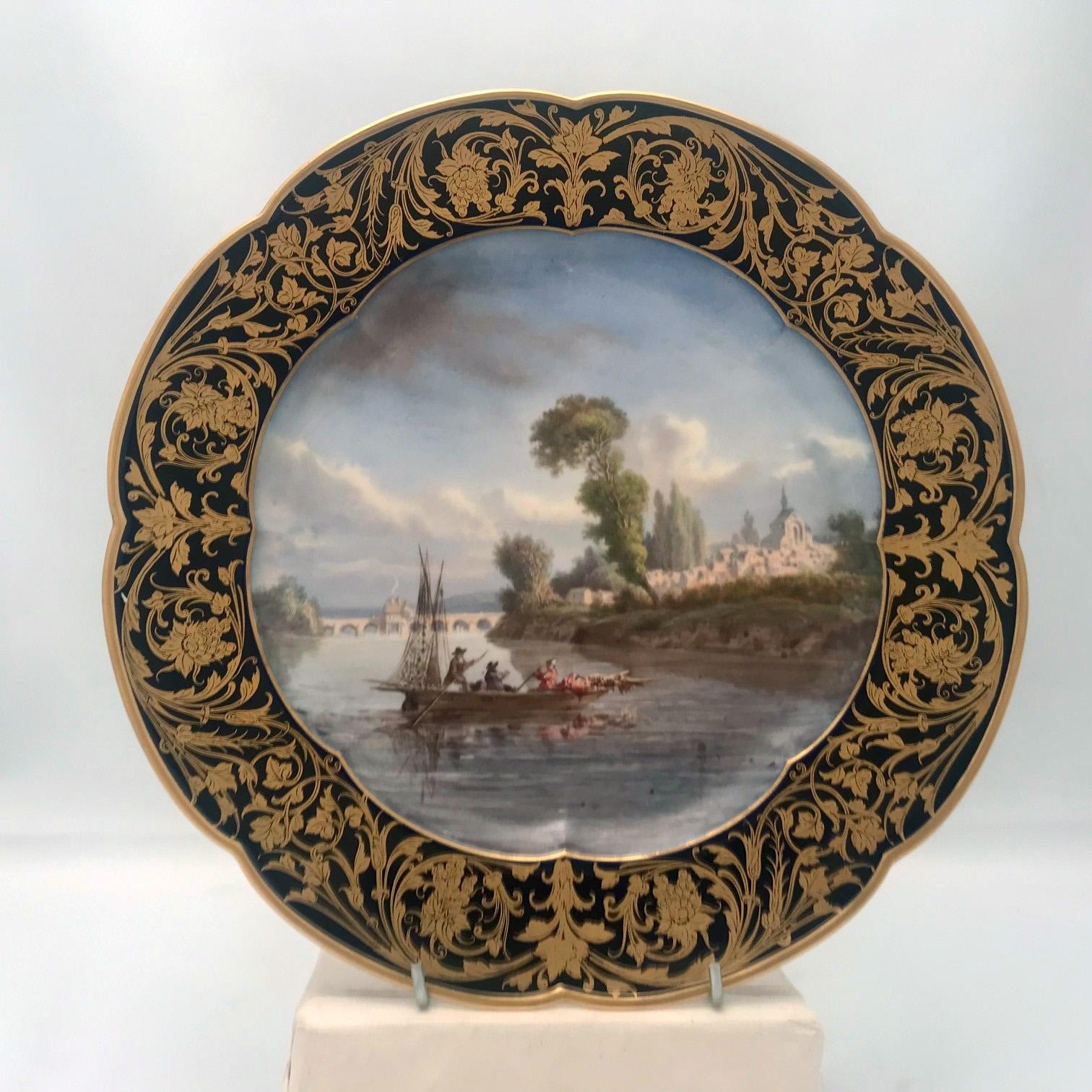 French Pair of Sevres Cabinet Plates Views of Normandy