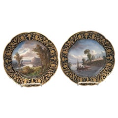Paire d'assiettes de cabinet de Sèvres - Vues de Normandie