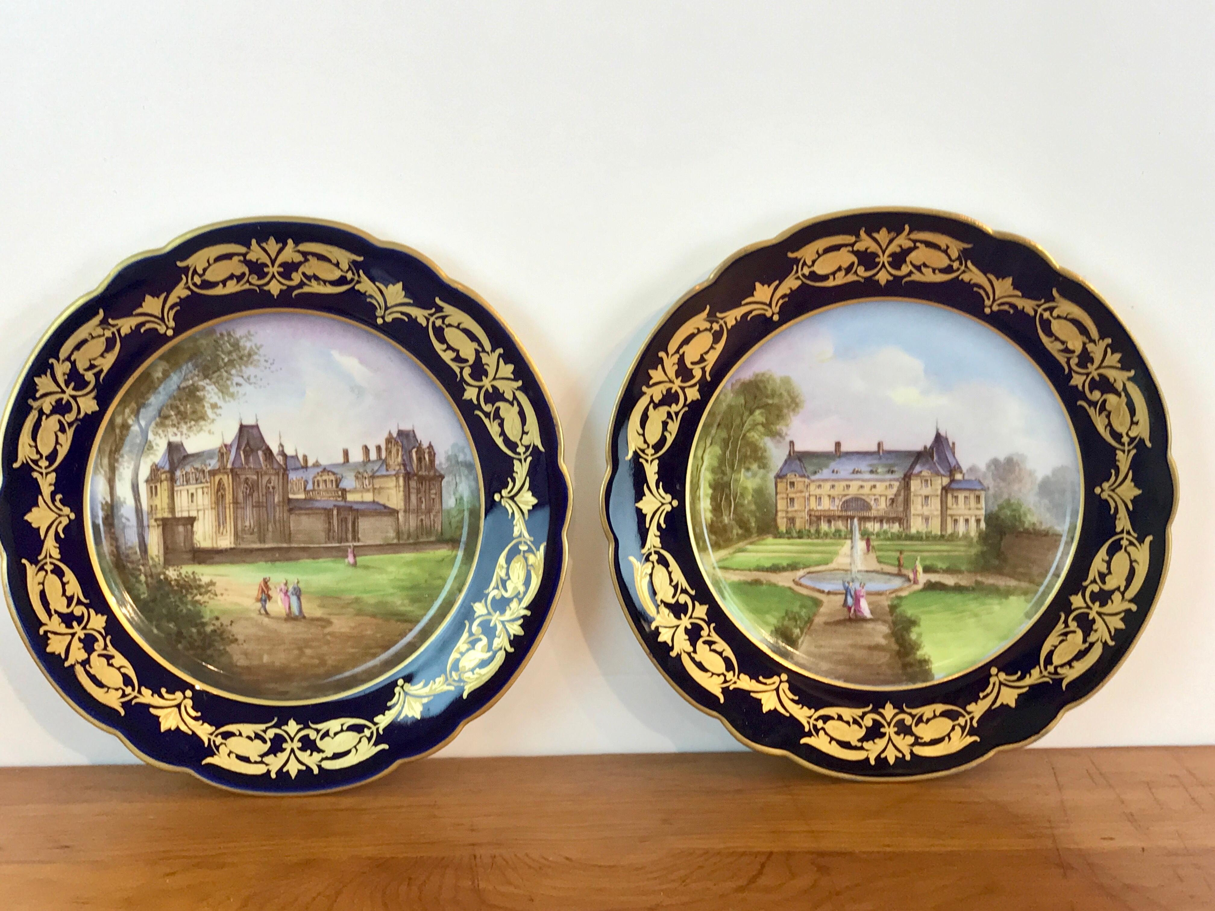 Porcelain Pair of Sevres Chateau Plates