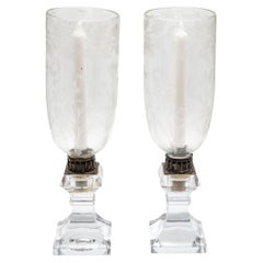 Pair of "Sèvres" Crystal Glass Hurricanes, France
