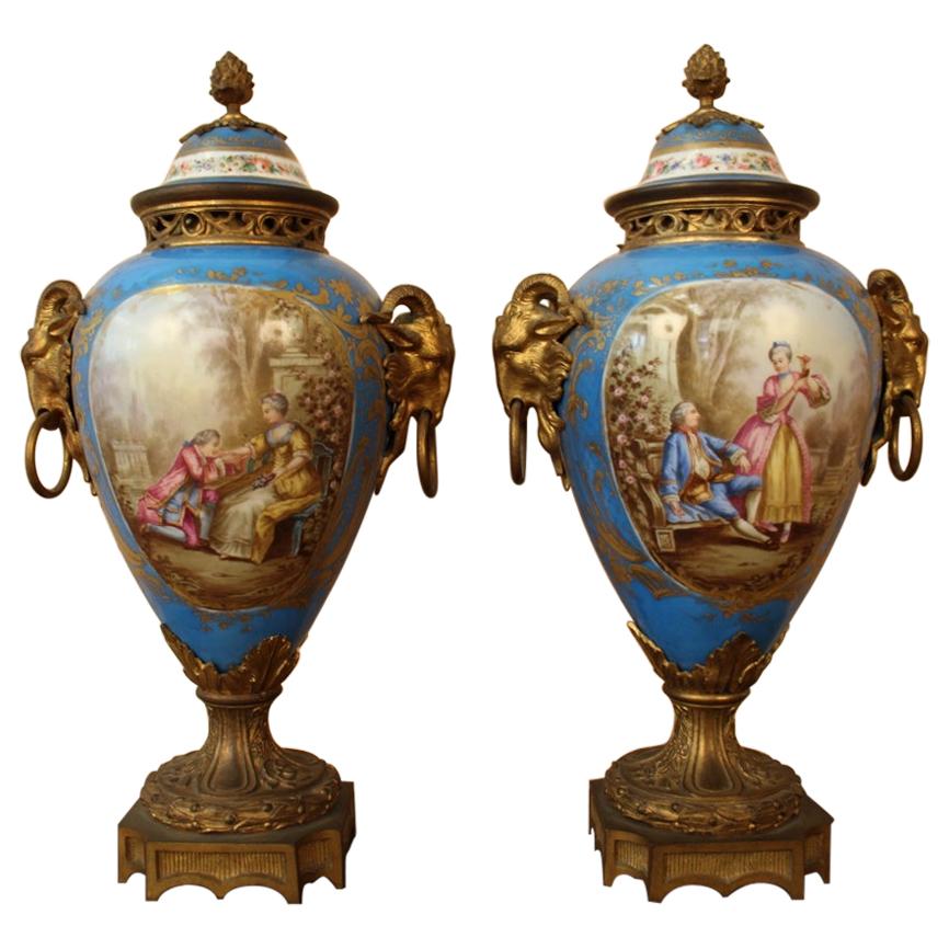 Pair of Sèvres Porcelain and Gilt Bronze Vases XIXth