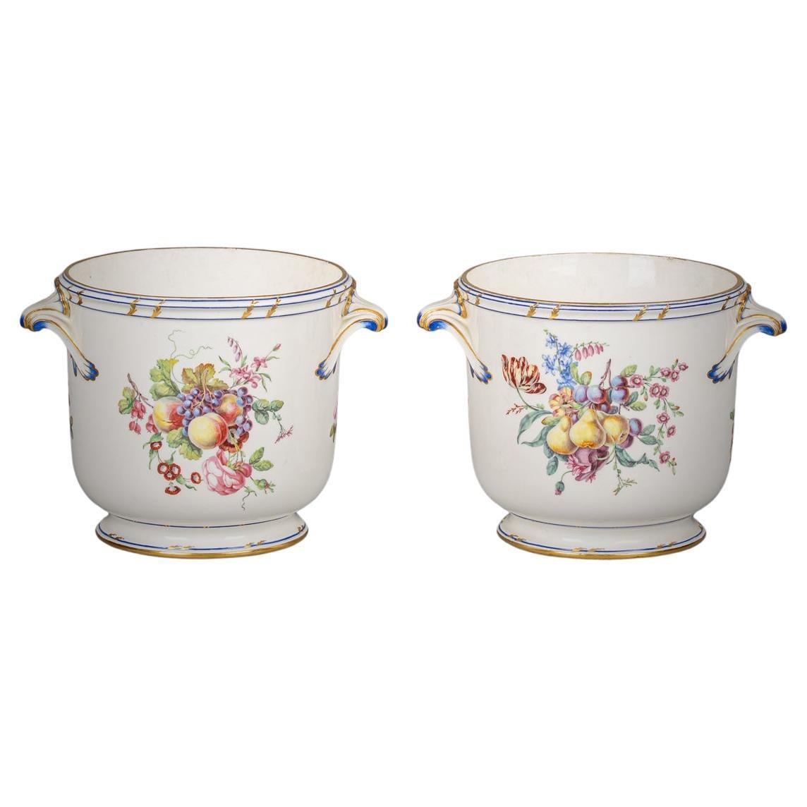 Pair of Sevres Porcelain Cachepots, Dated 1776