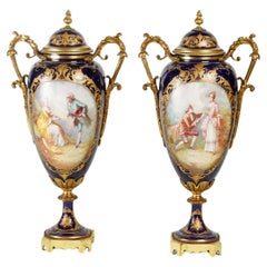 Pair of Sèvres Porcelain Cassolettes, Napoleon III Period, 19th Century.