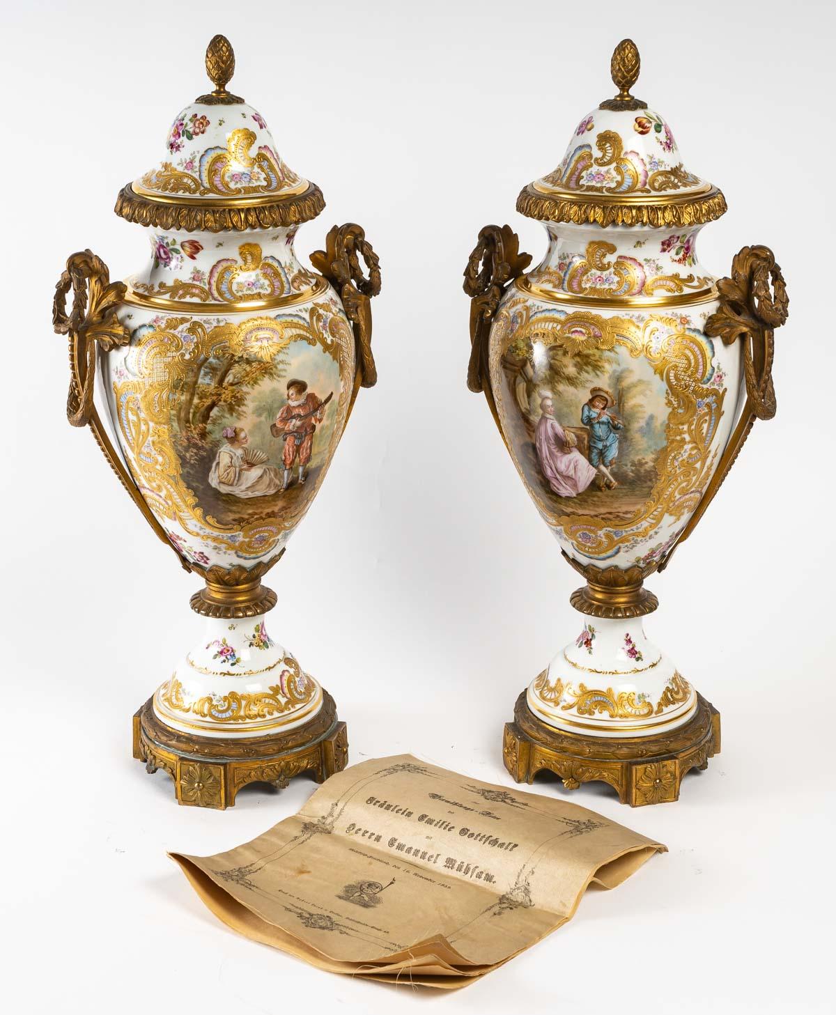 Pair of Sèvres porcelain covered vases, 19th century 4