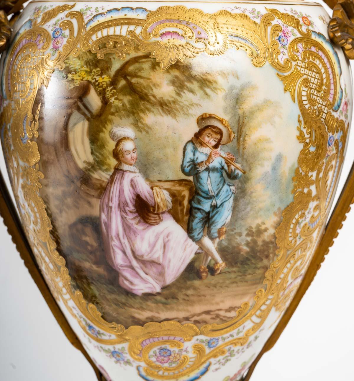 French Pair of Sèvres porcelain covered vases, 19th century