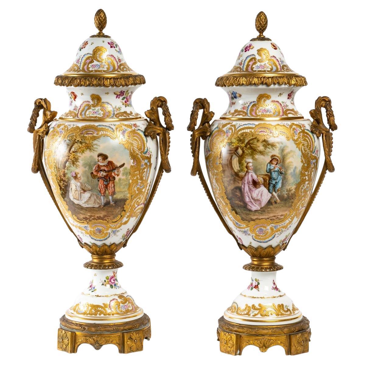 Pair of Sèvres porcelain covered vases, 19th century