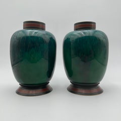 Pair of Sèvres Porcelain Covered Vases Emerald Glaze Art Deco