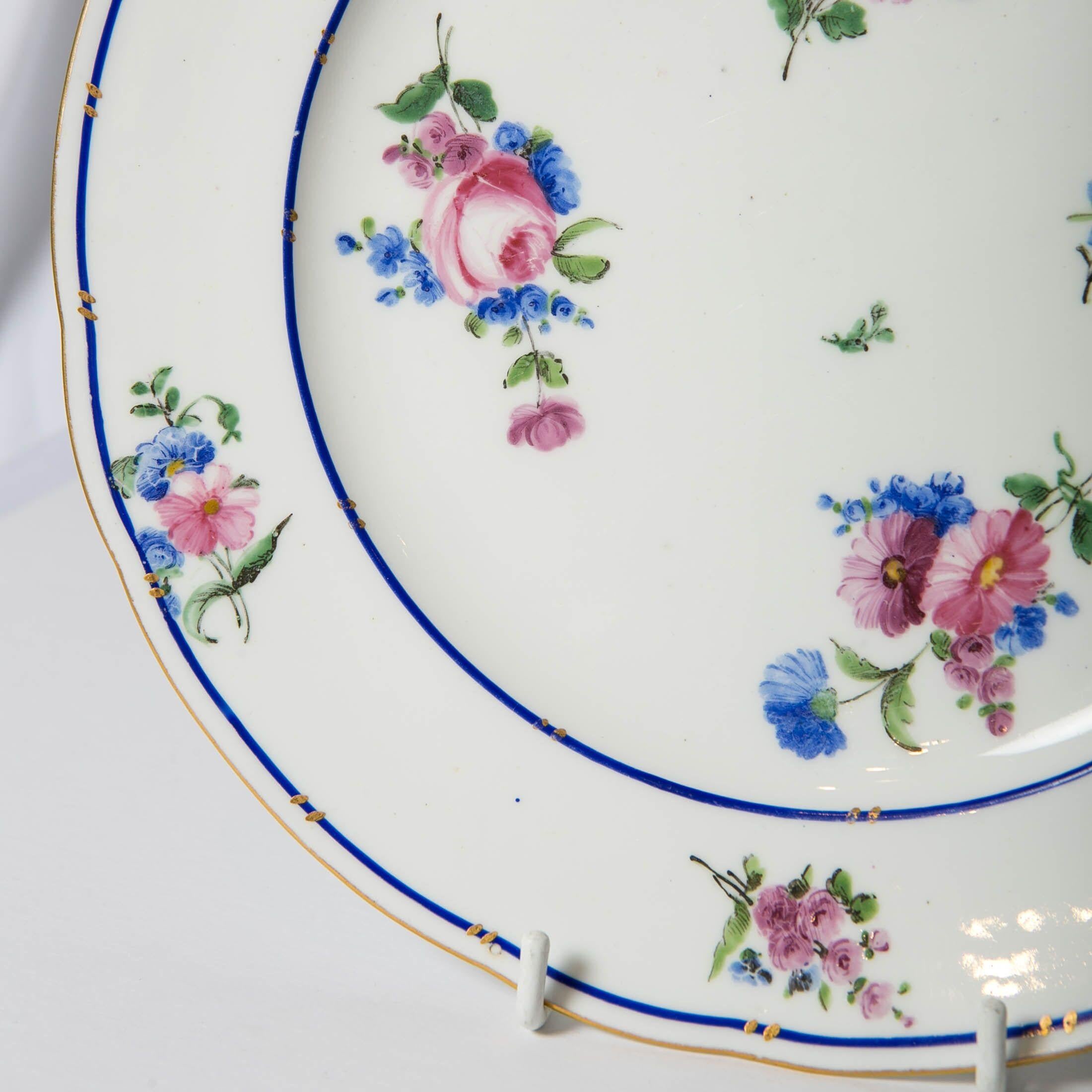 18th Century Pair of Sèvres Porcelain Dishes Painted with Delicate Flowers Made France