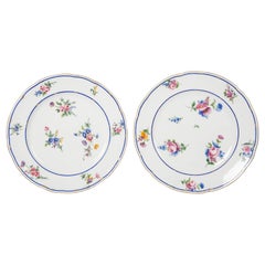 Antique Pair of Sèvres Porcelain Dishes Painted with Delicate Flowers Made France