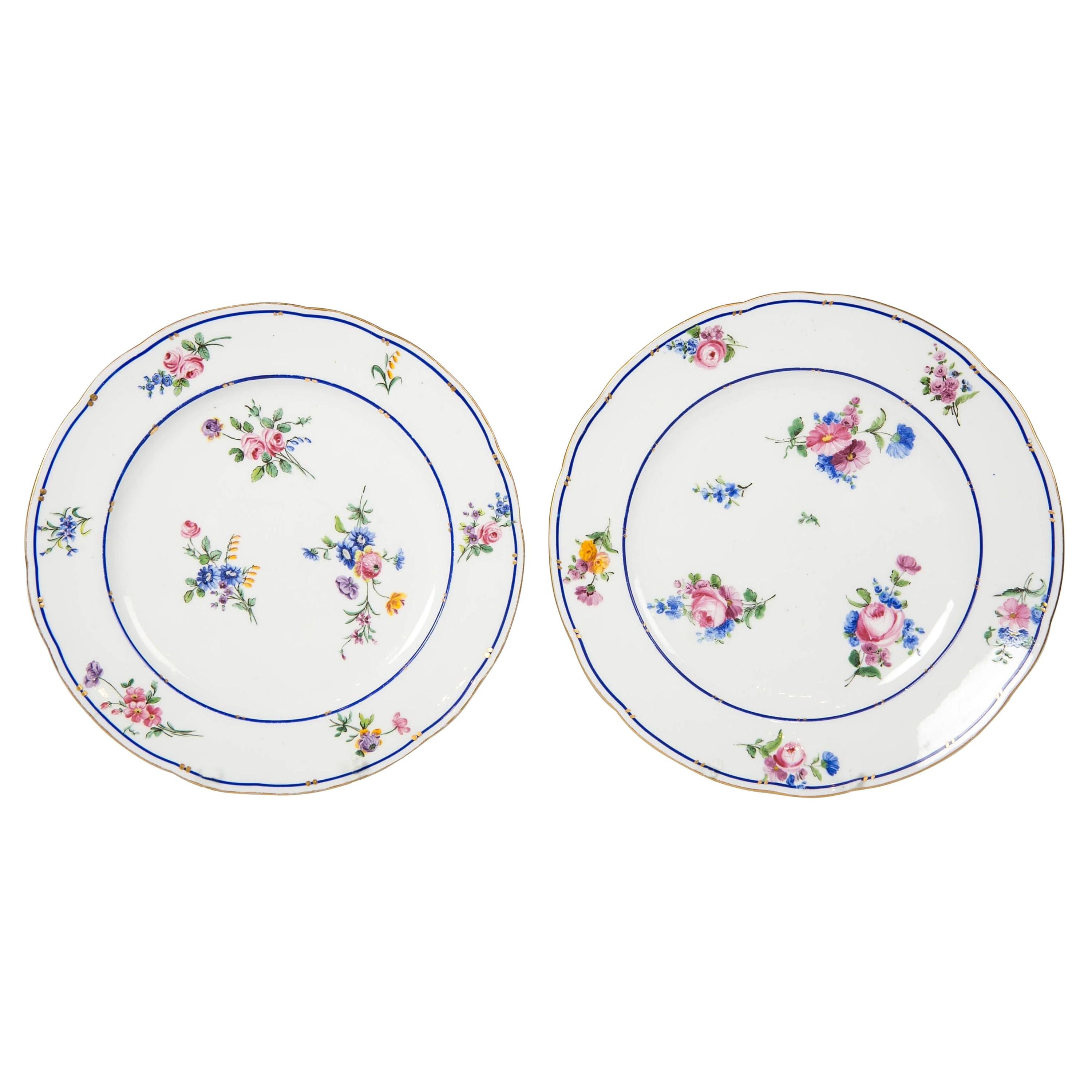 Pair of Sèvres Porcelain Dishes Painted with Delicate Flowers Made France