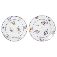 Antique Pair of Sèvres Porcelain Dishes Painted with Delicate Flowers Made France