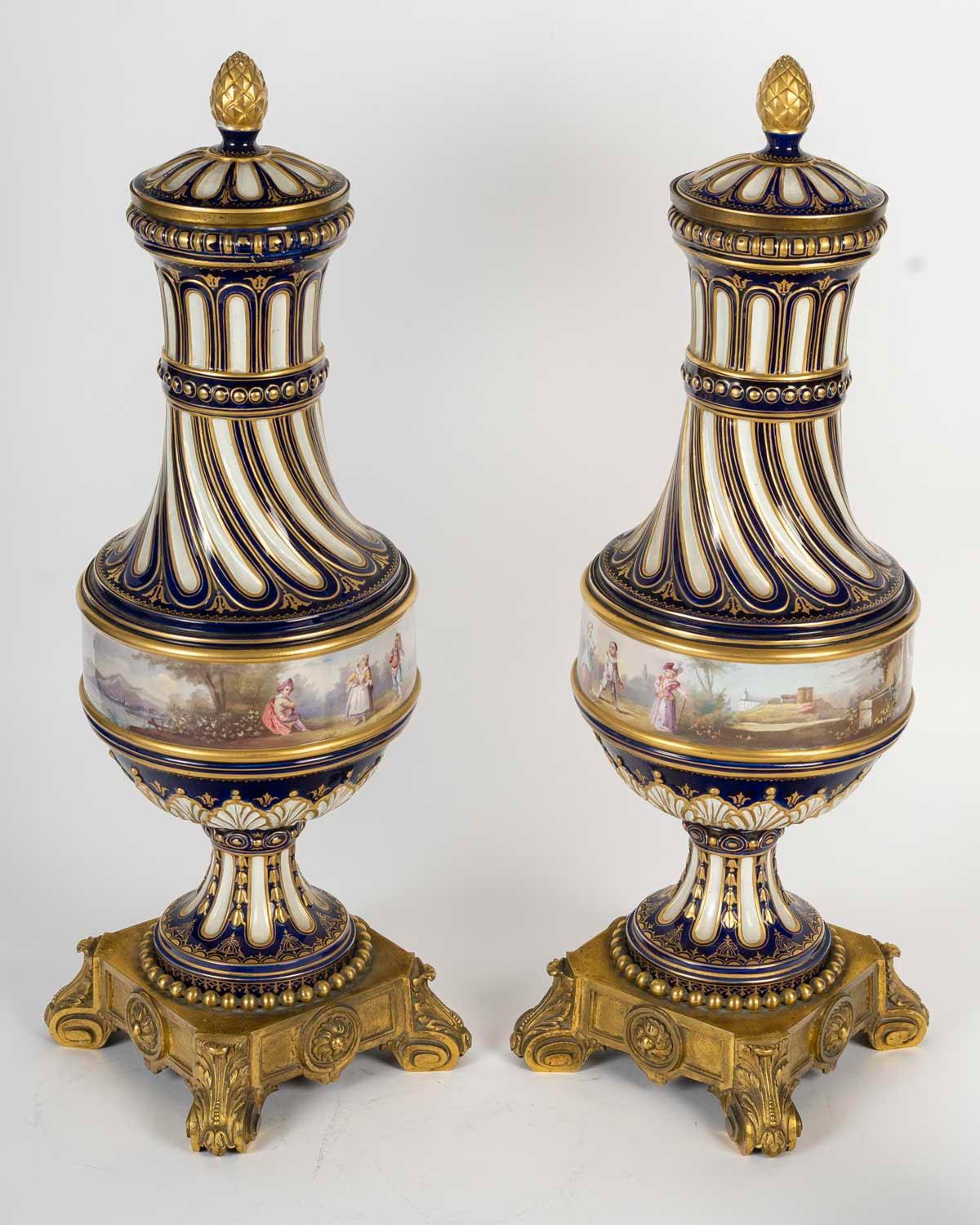 Pair of Sèvres Porcelain Gilt Bronze Covered Vases, Napoleon III Period. For Sale 2