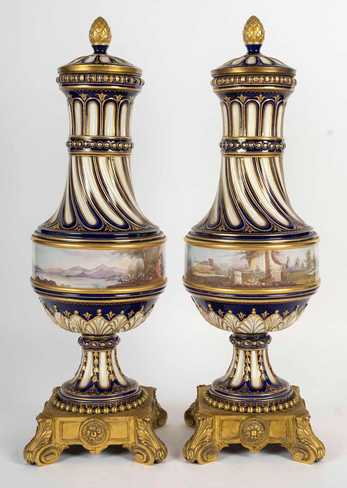 Pair of Sèvres Porcelain Gilt Bronze Covered Vases, Napoleon III Period. For Sale 3