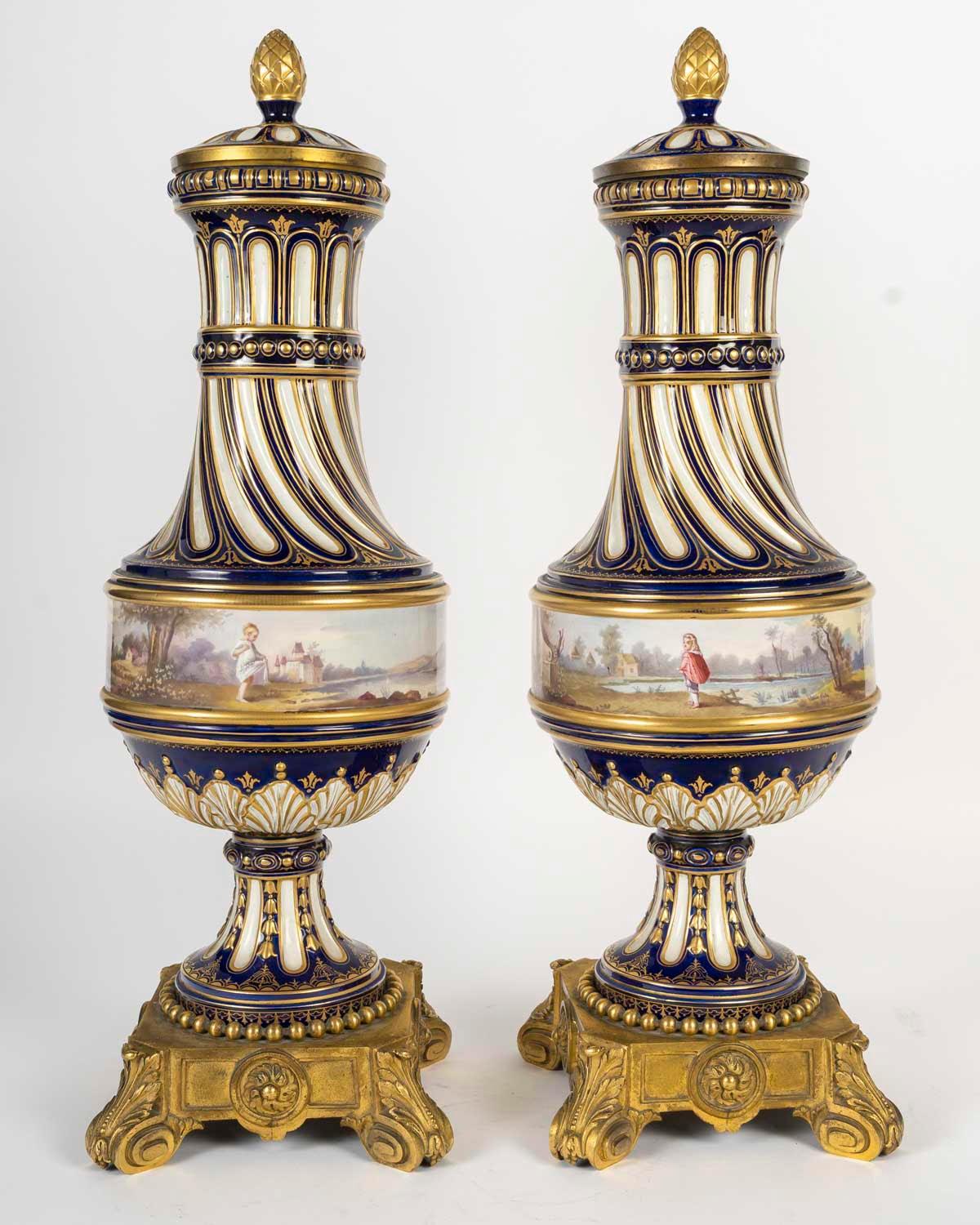 Pair of Sèvres Porcelain Gilt Bronze Covered Vases, Napoleon III Period. For Sale 4