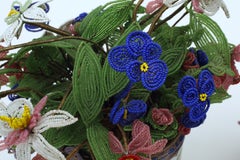 Pair of Sèvres Porcelain Planters with Beaded Flowers, 19th Century French