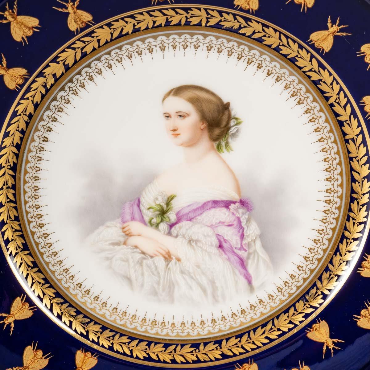 French Pair of Sevres Porcelain Plates of Napoleon III and Eugenie For Sale