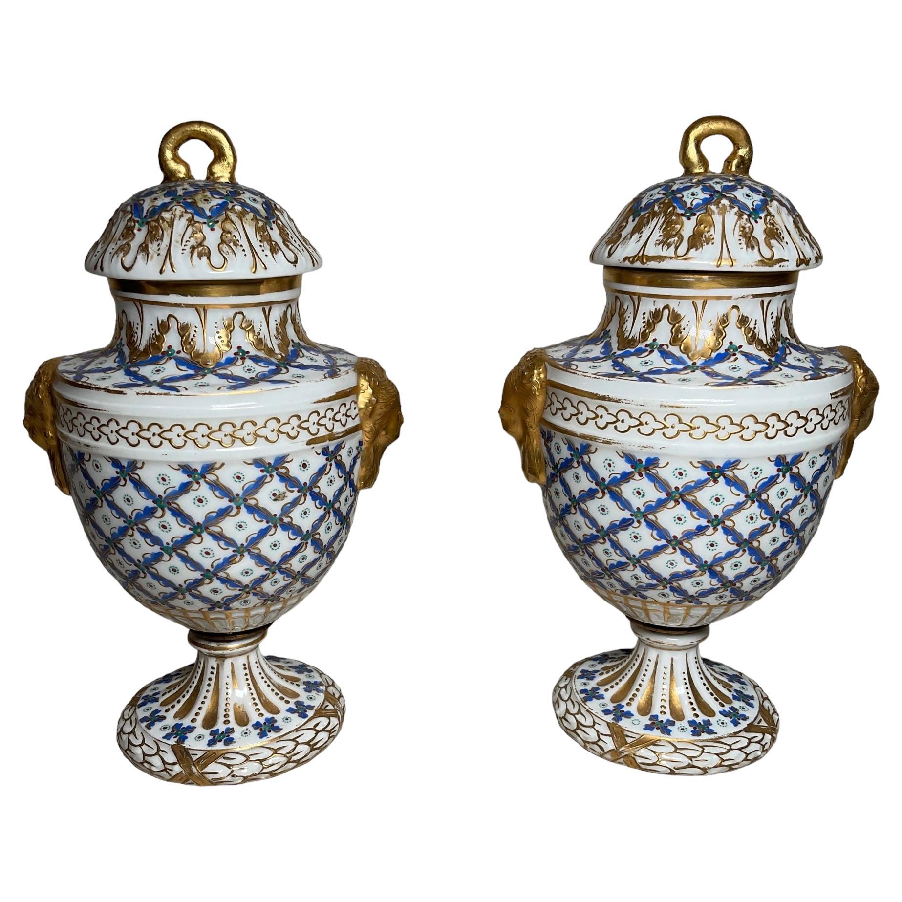 Pair of Sevres Porcelain Small Urns 