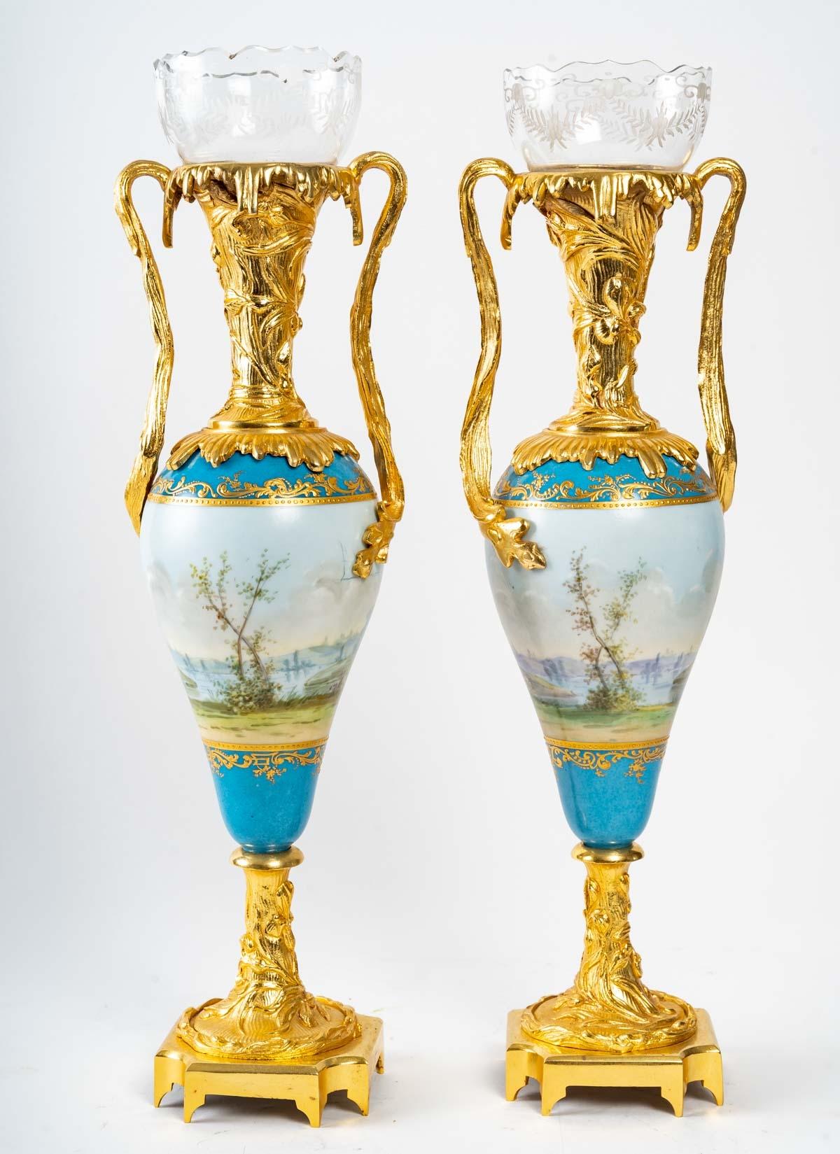 Bronze Pair of Sèvres Porcelain Vases