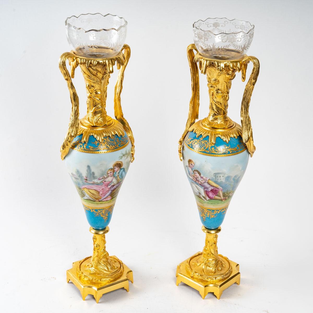 Gilt Pair of Sèvres Porcelain Vases